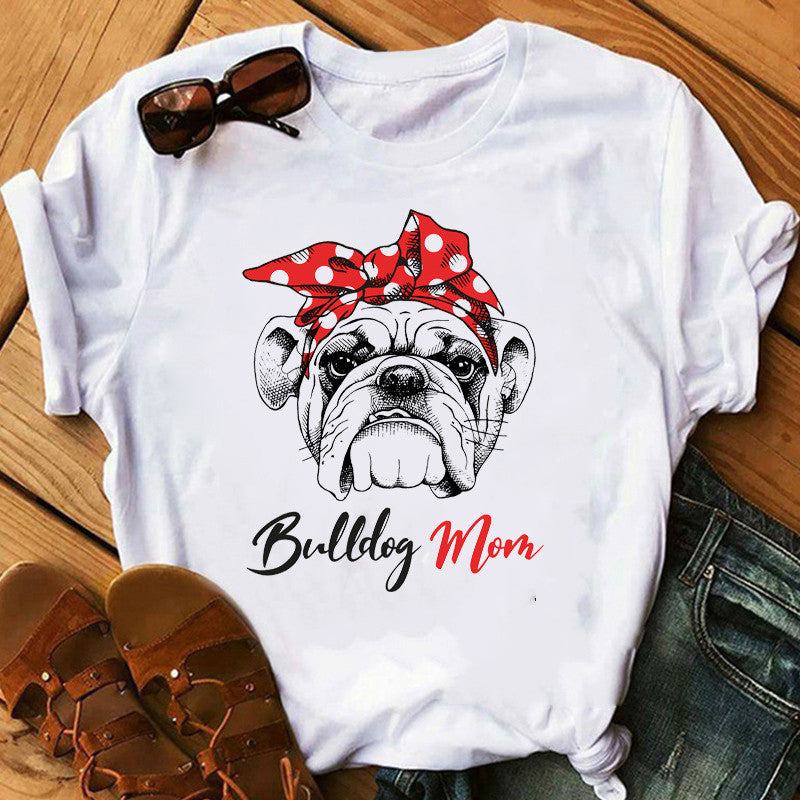 Vintage French Bulldog Print White Ladies T-shirt