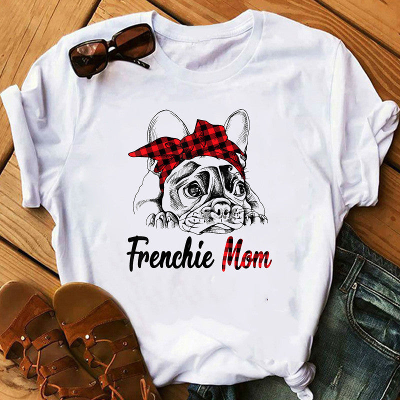 Vintage French Bulldog Print White Ladies T-shirt