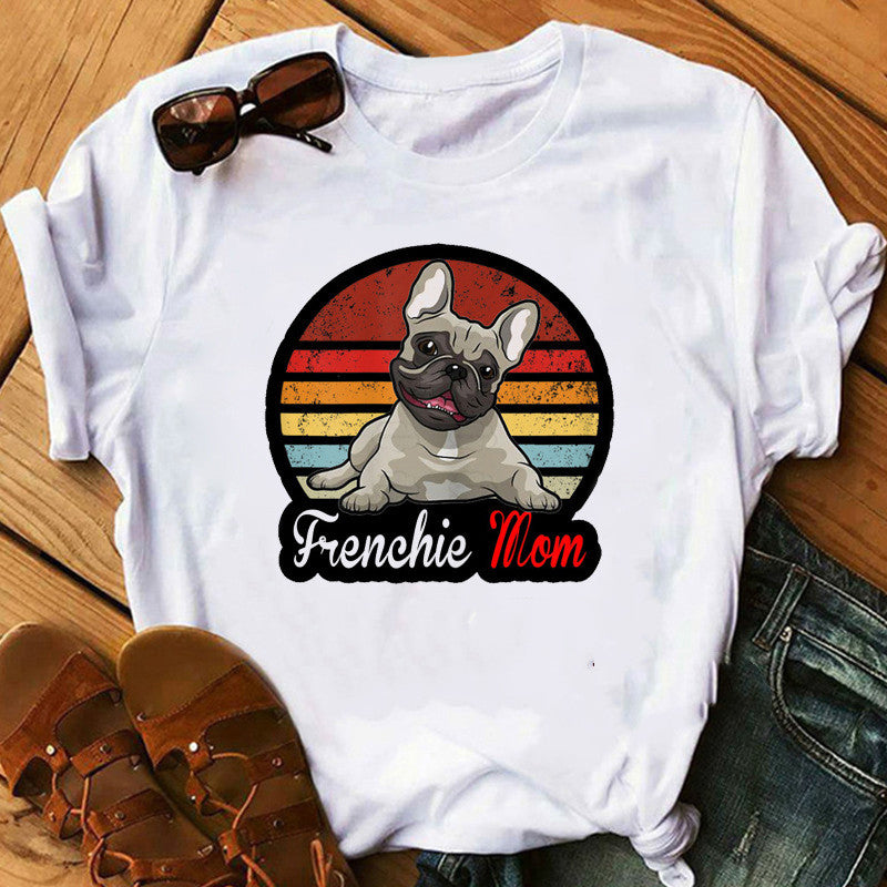 Vintage French Bulldog Print White Ladies T-shirt