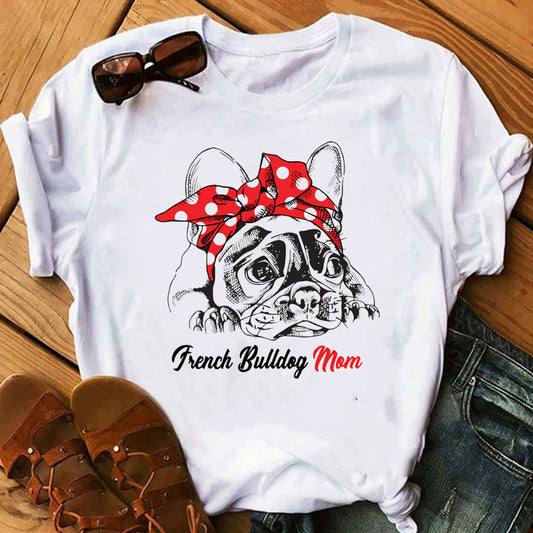 Vintage French Bulldog Print White Ladies T-shirt